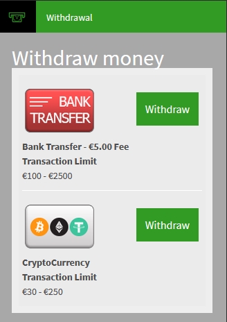 Methods of withdrawal by e-payment